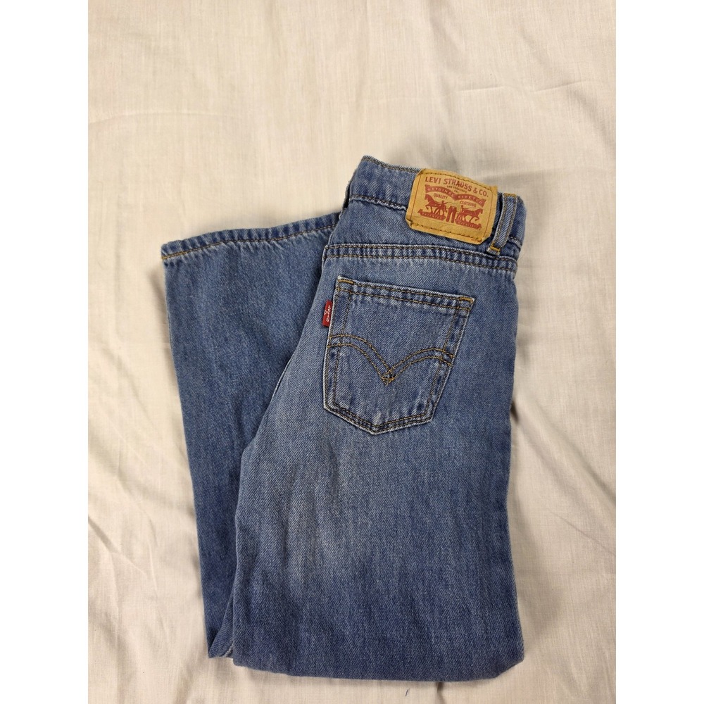 Levi's Kids 6 Blue Wide Leg Jeans Cotton Adjustable Waist Patchwork Denim